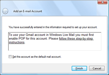 Gmail automatically configured in Windows Live Mail