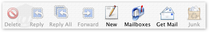 Apple Mail's main toolbar with faded buttons