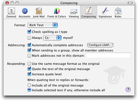 Apple Mail's Composing Preferences tab