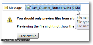 Outlook 2007 confirming to preview an Excel email attachment