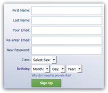 Create your Facebook account profile by filling out the sign up form