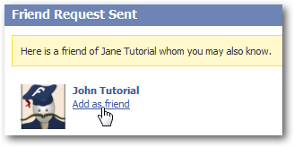 Facebook friend request sent confirmation