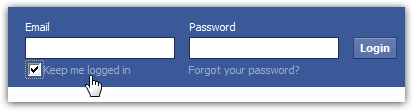 Facebook sign in form with "Remember Me" option for auto-login