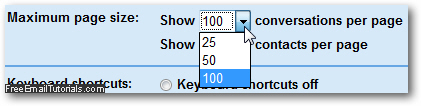 Change how many conversations Gmail shows per page