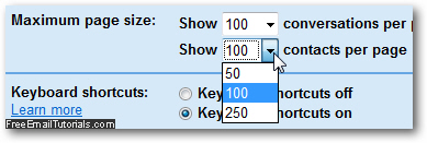 Change the number of contacts displayed per page in Gmail