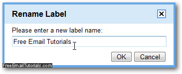 Gmail Rename Label dialog