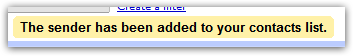 Gmail confirming email sender as new contact!
