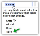 If hidden, show the Gmail Trash from the menu