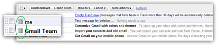 Listing of email messages deleted inside the Gmail Trash