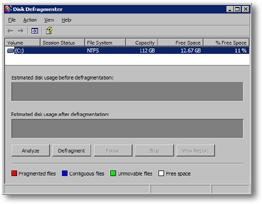 Windows Disk Defragmenter's main window