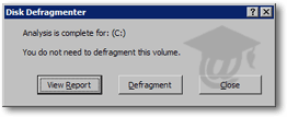 Disk defragmentation verdict from the Windows Disk Defragmenter tool