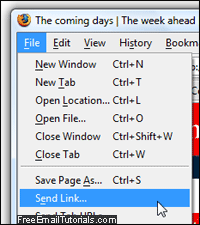 Choosing the Send Link command in Firefox to email a URL