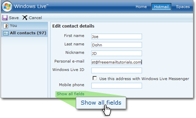 Enter new Hotmail contact information