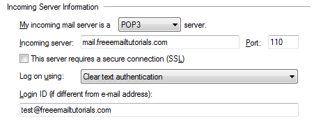 Incoming email account information in Windows Live Mail