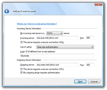 Connect Windows Live Mail to Yahoo! Mail Plus