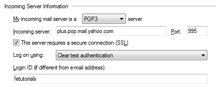 Incoming mail server settings for Yahoo! Mail