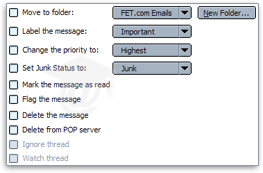Pre-built filter rules actions in Mozilla Mail