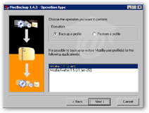 Select Thunderbird in MozBackup