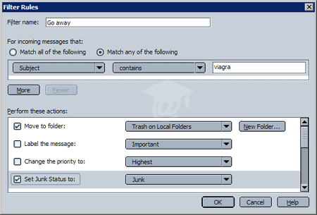 Sample filter rules in Mozilla Mail