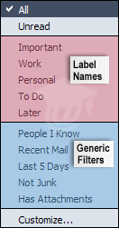 Mozilla Mail's Search Bar Dropdown menu