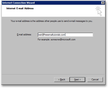 Enter your email address for Outlook Express' new email account