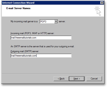 Setting up email server names in Outlook Express