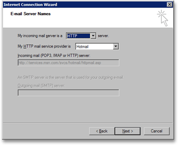 Outlook Express' email server names screen