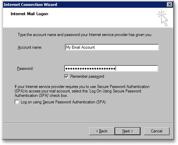 Enter your email account name in Outlook Express