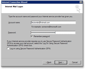 Enter your email account name in Outlook Express