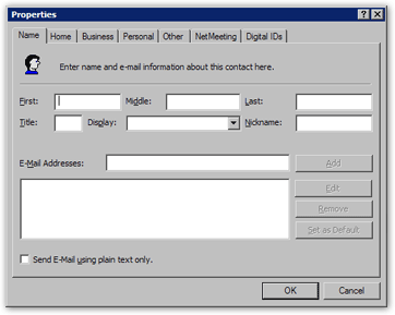 Adding new contact information in the Outlook Express address book