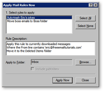 Applying email rules in Outlook Express