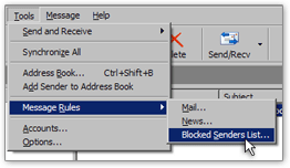 Blocking senders from the Manage Rules dialog