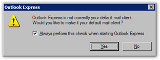 Outlook Express checking on startup if it is the default email application