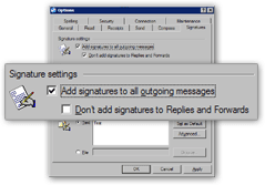 Email signature settings in Outlook Express