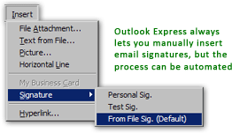 Manually inserting email signatures in Outlook Express