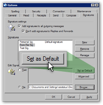 Selecting a default email signature in Outlook Express