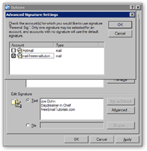 Associating email signatures with email accounts