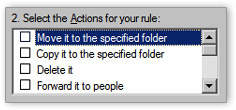 Actions available to email rules in Outlook Express