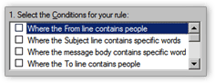 Available conditions for email rules in Outlook Express