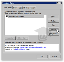 Choosing to permanently delete an email rule in Outlook Express
