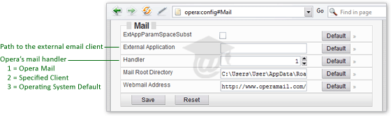 The Opera:Config Preferences Editor for Mail handler