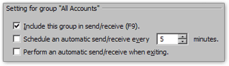 Outlook 2003 send and receive options when online