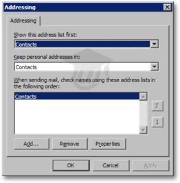 Outlook 2003's address book options