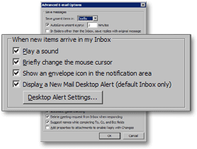 "When new items arrive in my inbox" Options in Outlook 2003