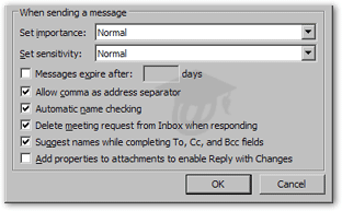 Sending email options in Outlook 2003