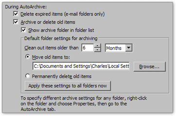 Handing AutoArchived items options for Outlook 2003