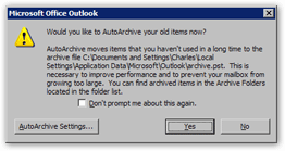 AutoArchive old items prompt in Outlook 2003