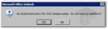 Replacing an AutoCorrect entry in Outlook 2003's spelling options