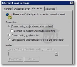 Internet Connection Settings screen in Outlook 2003