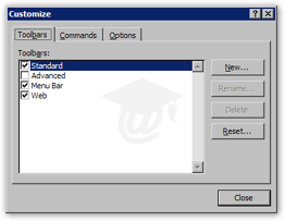 Outlook 2003's Customize Dialog: Toolbars